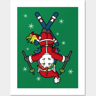 Unicorn Santa Skiing Christmas Posters and Art